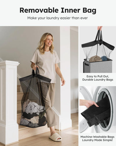 Collapsible Laundry Basket with Lid 100L Large Hamper, Washing Baskets for Laundry with Inner Bag and Handles - Bedrooms Dirty Clothes Bin