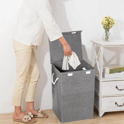 THREADSHAPES Collapsible Laundry Basket 90L Large Laundry Hamper with Lid Foldable Laundry Bin Washing Baskets with Handles for Bedroom, Bathroom